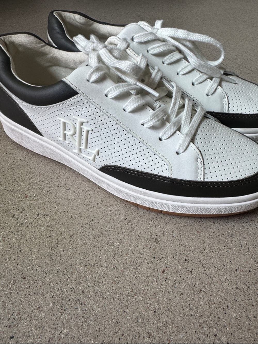 Ralph Lauren leather off white sneakers  with dark grey detail - Picture 2 of 7